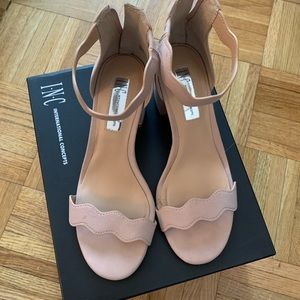 Inc Scallop Suede Sandals Block Heels